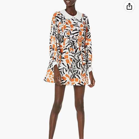 FCUK Size 4 Afra Collared Puff Sleeve Mini Dress‎ Orange Black Animal Print - Picture 1 of 12